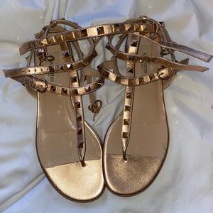 valentino rose gold rockstud gladiator sandal